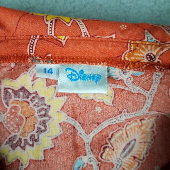 Disney Shirt Girl's Kid's 14 Orange Button Front Mickey Mouse Floral Ruffles - Picture 10 of 10